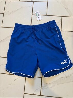 Men’s Puma Athletic Sport Shorts Mountain Blue with White Piping - NWT, L